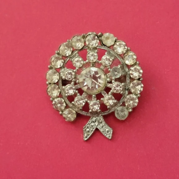 ❤️Vintage Silverstone Clear Rhinestone Brooch Pendant Pin - Picture 3 of 4